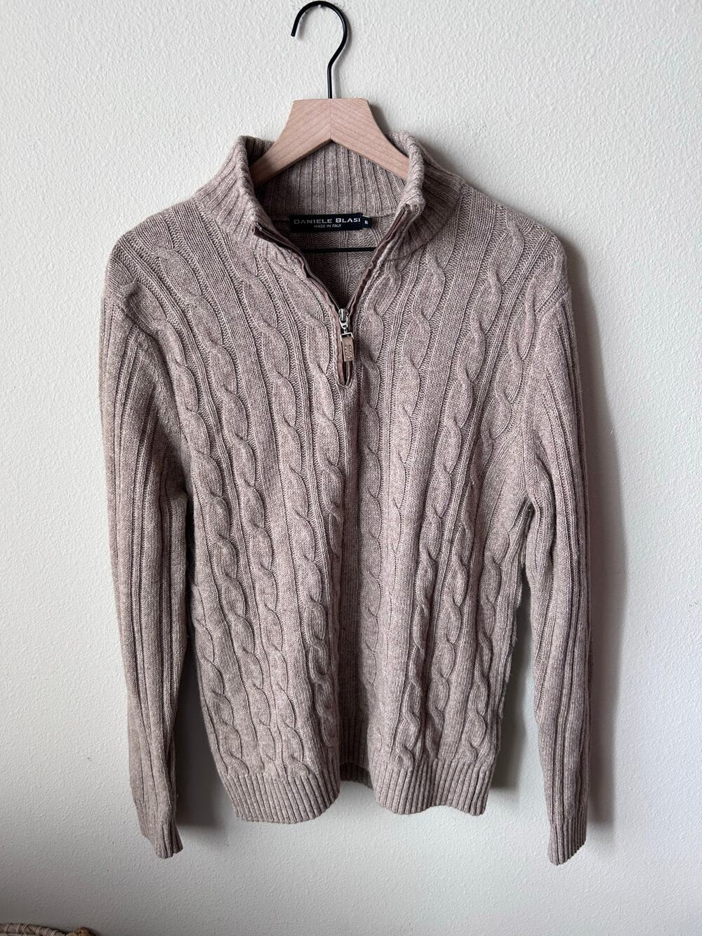 Daniele Blasi Made in Italy Wool Cable-Knit Quarter-Zip Sweater M